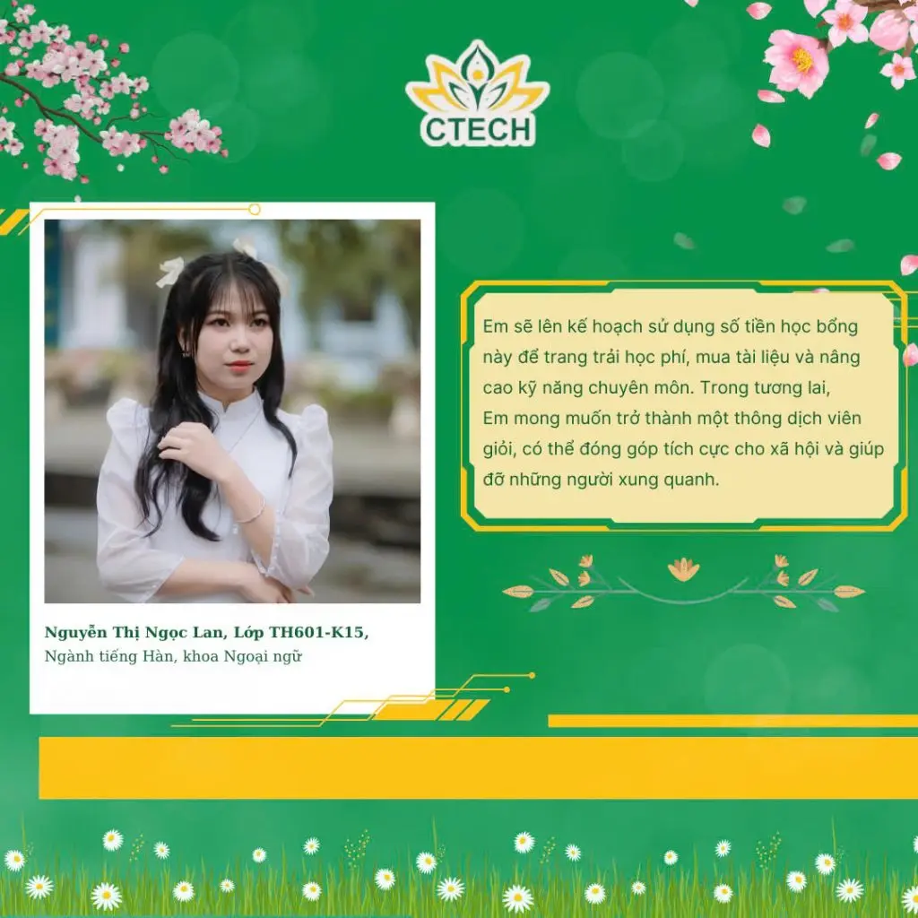 Đại diện sinh viên CTECH nhận học bổng Tsunagu gửi lời tri ân nhà trường và doanh nghiệp